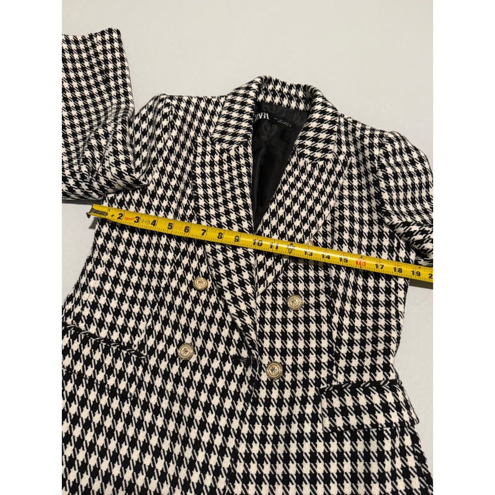 Zara Houndstooth Double Breasted Blazer Black White Gold Button Jacket Large - Picture 12 of 13